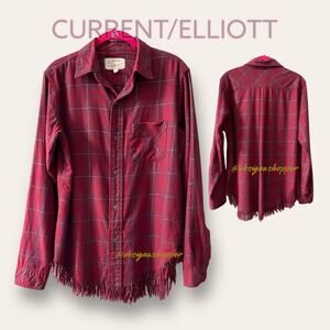 Women's Current Elliott Red Gold Plaid Prep School Shirt -Small